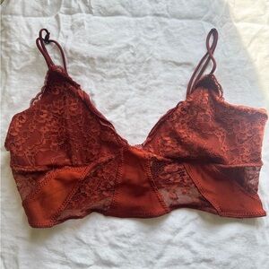 Free People Red Satin Bralette Women’s Small lace satin Bra top rust